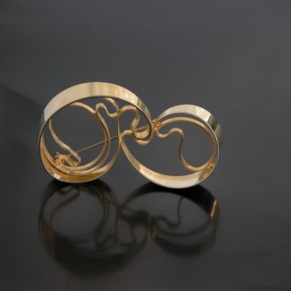 Retro Modernist Artsy Gold Tone Pin Brooch Space Age Spiral - Picture 4 of 4